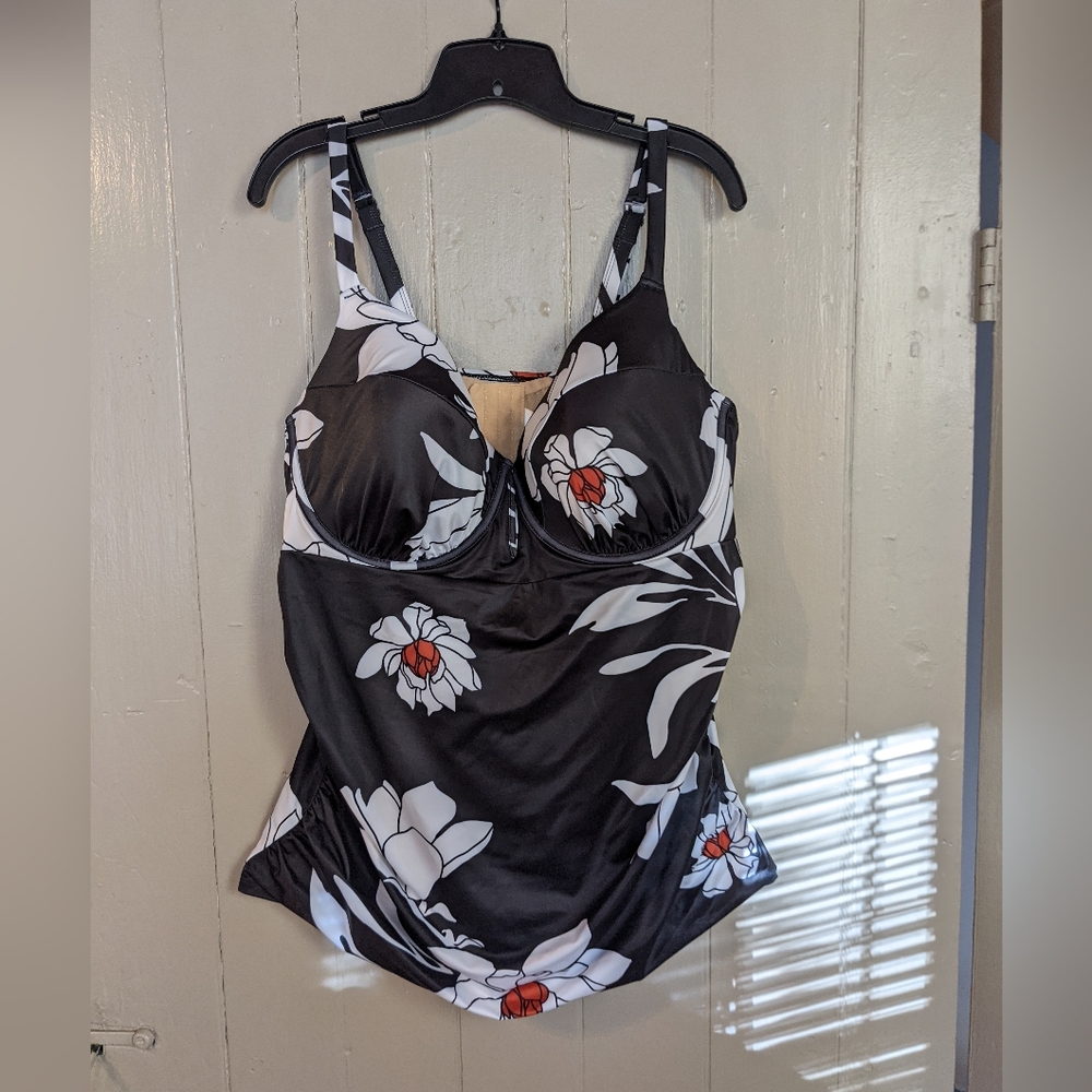 Cacique Black and White Floral One-Piece Swimsuit
